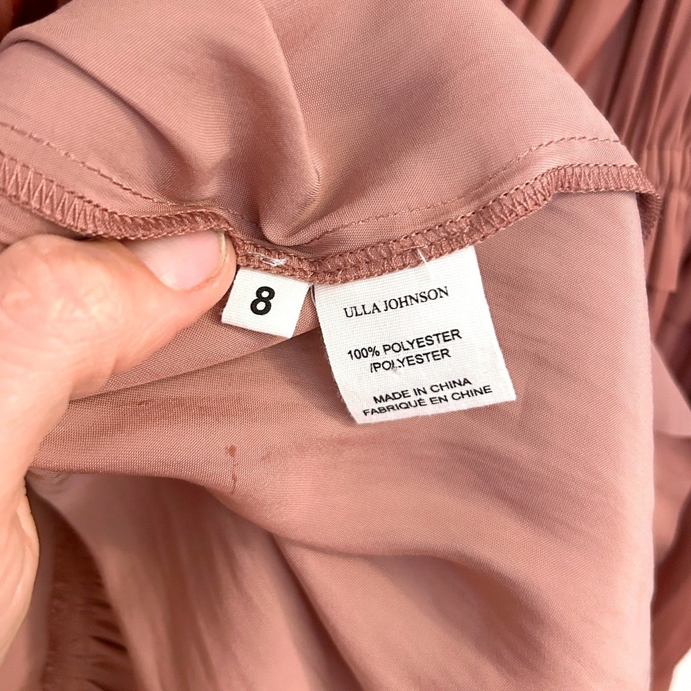 Ulla Johnson Blaire Dress Copper Plisse Satin Ruffle Tiered Midi Womens Size 8 - Picture 11 of 12